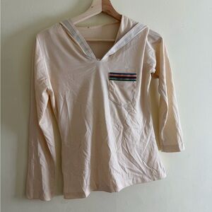Vintage Cream Sailor-Style Long Sleeve Top with Rainbow Trim